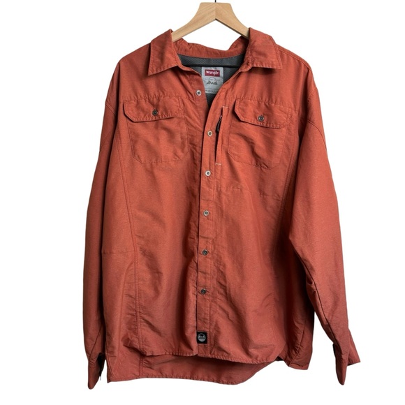 Wrangler Outdoor Series Men's Performance Roll Tab Sleeve Orange Shirt XL Hiking - Picture 2 of 10
